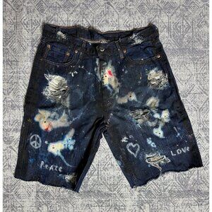 Custom Reworked Embellished Bleached Distressed Paint Stained dyed treated Levis